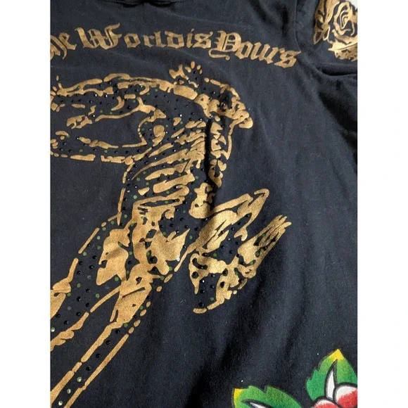 Vintage Ed Hardy Long Baby Tee Panther Rose Tattoo Tunic Christian Audigier L - Picture 15 of 15